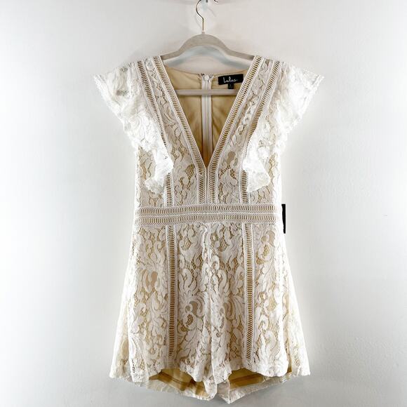 Lulus All The Attraction Lace Short Sleeve Romper White Large - Picture 4 of 15